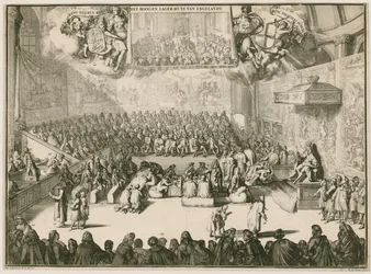 Eine Sitzung im Unterhaus mit Georg II. auf dem Thron