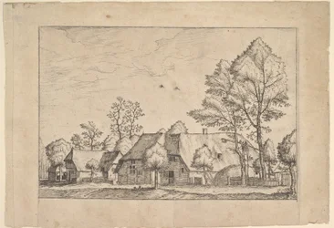Großer Bauernhof mit Ziehbrunnen aus Praediorum villarum et rusticarum casularum icones e...
