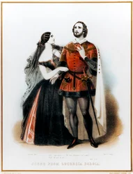 Gaetano Donizettis Oper Lucrezia Borgia - Einführung in Szene II mit Mario (italienischer Tenor: 1810-1883) und Grisi (1811-1869) in London, HM Theaterproduktion, 6. Juni 1839
