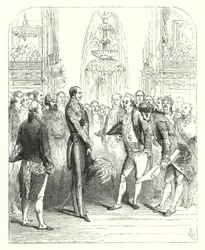 Prinz Albert und die königlichen Kommissare bei der Großen Ausstellung von 1851, Kristallpalast, Hyde Park, London (Gravur)