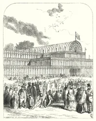 Der Kristallpalast im Hyde Park, London, Veranstaltungsort der Großen Ausstellung von 1851, entworfen von Joseph Paxton und Charles Fox (Gravur)