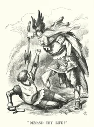 Karikatur: Fordere dein Leben! - Frankreichs Niederlage im Deutsch-Französischen Krieg (Gravur)