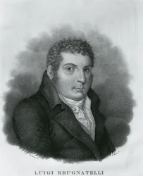 Porträt von Luigi Valentino Brugnatelli (1761-1818), italienischer Chemiker und Erfinder der Galvanoplastik, Radierung von Luigi Rados (1773-1840) nach einer Zeichnung von Roberto Focosi (1806-1862)