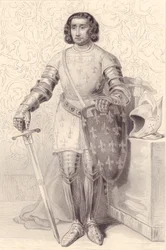 Porträt von Philipp von Artois, Graf von Eu (1358-1397), Gravur, 20x13 cm, aus Galerie Historique de Versailles, Histoire de France, Charles Gavard Verleger, Paris, um 1840