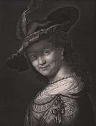 Porträt von Saskia van Uylenburgh (1612-1642), Frau von Rembrandt, Gravur von L Raab nach einem Gemälde von Rembrandt, aus Payne