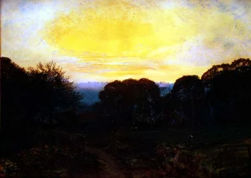 Ein Gärtner, der bei Sonnenuntergang ein Kohlbeet umgräbt