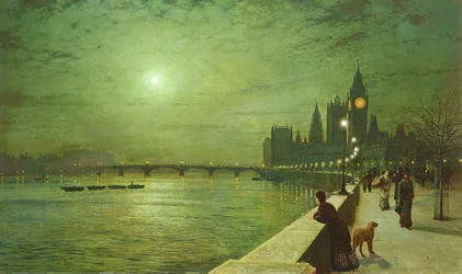 Lichtreflexe auf der Themse bei Westminster
