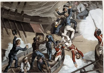 Kollision, frühes 19. Jahrhundert in „Historische, militärische und marine Anekdoten...“ von Edward Orne
