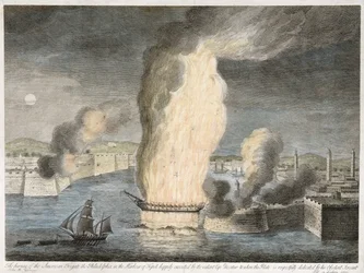 Das Brennen der amerikanischen Fregatte Philadelphia im Hafen von Tripolis, 1805