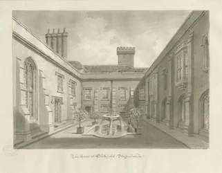 Blithfield Hall - Innenhof: Sepia-Zeichnung