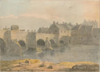 Burton-upon-Trent Brücke und Stadt: Aquarell, 18. Jahrhundert