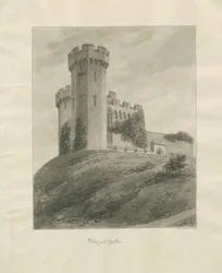 Castle Church - Stafford Castle: Sepia-Zeichnung