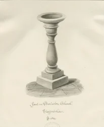 Taufbecken in der Barlaston Kirche: Sepiawaschzeichnung, 1844