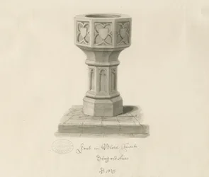 Taufbecken in Blore Kirche (1839)