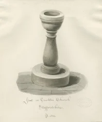 Taufbecken in der Cauldon Kirche: Sepia-Zeichnung