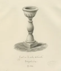 Taufbecken in Leek Kirche: Sepiazeichnung, 1844