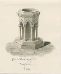 Taufbecken in der Walton-on-the-Hill Kirche