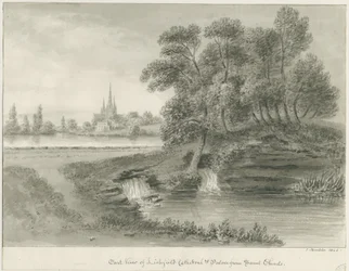 Lichfield Kathedrale - Ostansicht: Sepia-Zeichnung, 1844