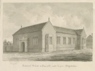 Newcastle-under-Lyme - National School (Sepia-Waschzeichnung)