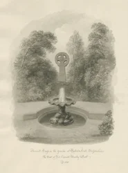 Rolleston Hall - Alte Kreuz: Sepiazeichnung, 1848