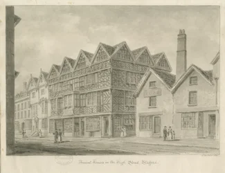 Stafford - Altes "High House": Sepiazeichnung, 1841