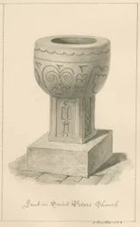 Worcestershire - Droitwich - Taufbecken der St. Peter Kirche: Sepiazeichnung, 1833