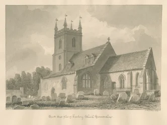 Worcestershire - Hanbury Kirche: Sepiazeichnung, 1833