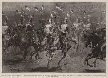 Das Militärturnier in der Agricultural Hall, ein doppeltes musikalisches Reitturnier der 17. Lancers, des Duke of Cambridge