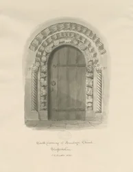 Armitage Kirche - Südportal: Sepia-Zeichnung