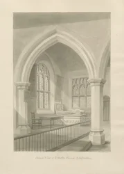 Innenraum der Ellastone Kirche: Sepia-Zeichnung, 1841