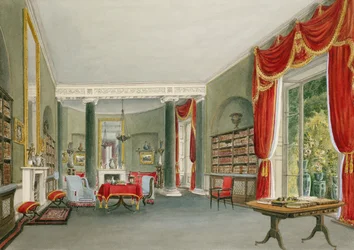Bibliothek und Salon in Bromley Hill, Kent (Sitz des Right Hon. Charles Long)
