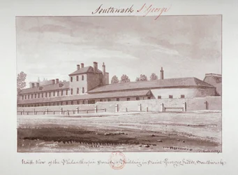 Nordansicht der Philanthropic Society Institution an der London Road, Southwark, London, 1827