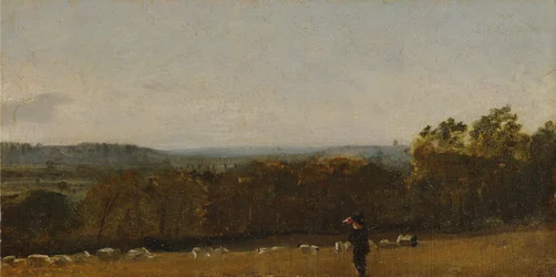 Ein Hirte in einer Landschaft, der über das Dedham-Tal nach Langham schaut