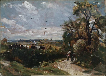 Ein Wagen auf der Straße von Flatford (Öl auf Leinwand)