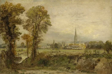 Entfernter Blick auf die Kathedrale von Salisbury, 1821