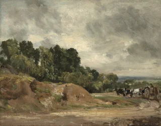 Sandbänke und ein Wagen und Pferde auf Hampstead Heath, ca. 1820-25