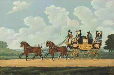 J. und W. Chaplins Dover-London Postkutsche auf der Straße