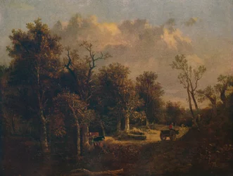 Am Waldrand, mit Bauernwagen und Vieh, ca. 1811