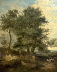 Bäume an einem Bach (Die Weide, ein Reiter und eine Frau auf einer Straße), ca. 1818