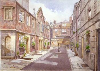 Ansicht der Armenhäuser im Cock Court, Jewry Street, City of London, 1886.