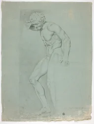 Antike Statue eines stehenden Fauns mit Zimbeln