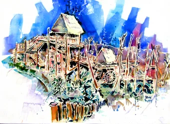 Gestelztes tropisches Dorf
