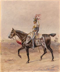 Ein berittener Offizier des 17. Regiments der (leichten) Dragoner (Lanzenreiter), ca. 1825
