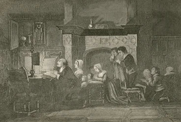 Der Lebensmittelhändler und seine Familie beim Gebet