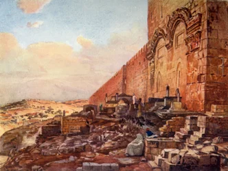 Jerusalem.- Außenansicht des Goldenen oder Schönen Tores, 1902