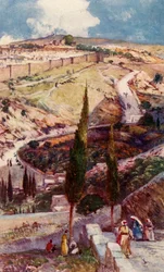Das nordöstliche Ende von Jerusalem und Mizpa vom Ölberg aus