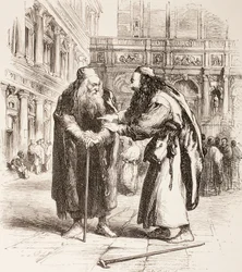 Illustration für Der Kaufmann von Venedig, Shylock und Tubal treffen sich auf der Straße, Akt III, Szene I, aus 