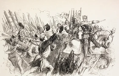 Die Streitkräfte von König Heinrich bei der Belagerung von Harfleur, Frankreich, 1890