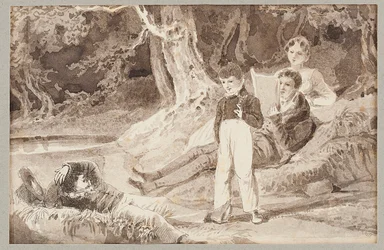 Vier Figuren unter den Bäumen an einem heißen Tag, 1807