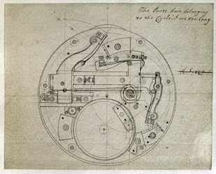Zeichnung des Layouts der Bewegung des H4-Chronometers von John Harrison (1693-1776), um 1759
